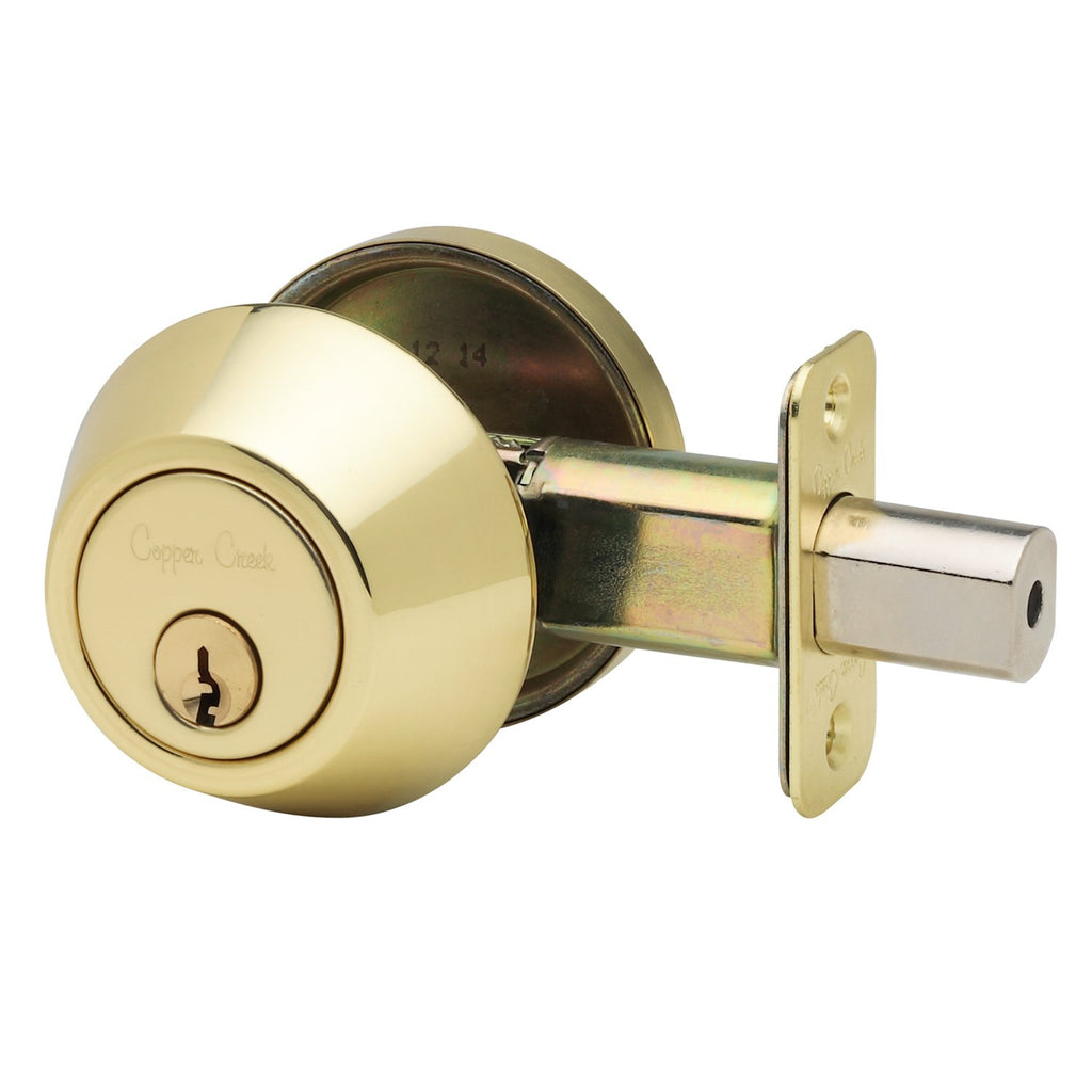 Single Cylinder Deadbolt in Polished Brass DB2410PB – Copper Creek