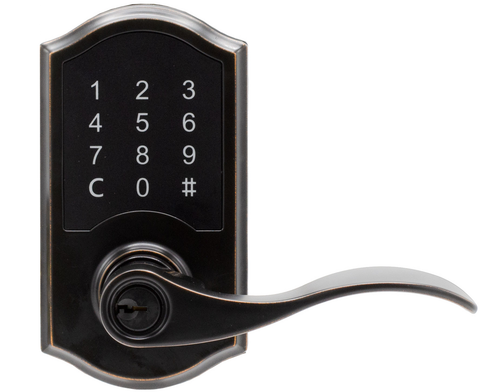 Compact Touchscreen Digital Lock with Waverlie Lever in Tuscan Bronze