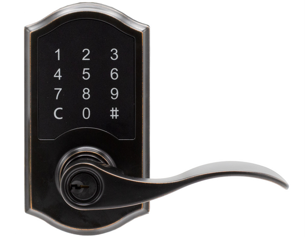 Compact Touchscreen Digital Lock with Waverlie Lever in Tuscan Bronze Finish