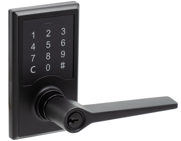 Compact Touchscreen Digital Lock with Zane Lever in Black Finish Compact Touchscreen Digital Lock with Zane Lever in Black Finish