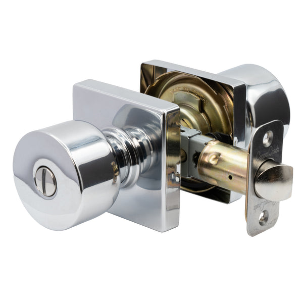 Metro Privacy Knob In Polished Stainless With Square Rosette MKS2030PS
