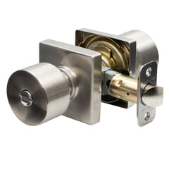 Metro Privacy Knob In Satin Stainless With Square Rosette MKS2030SS