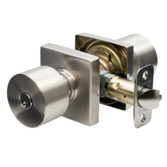 Metro Entry Knob In Satin Stainless With Square Rosette MKS2040SS