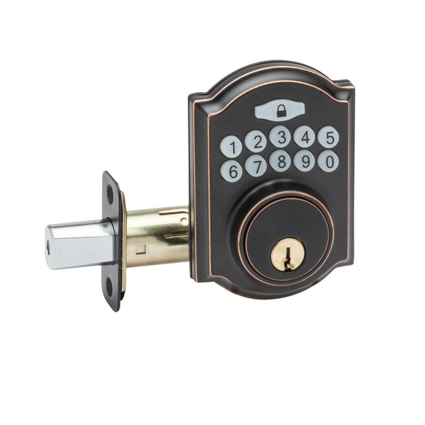 Heritage Electronic Push Button Deadbolt in Tuscan Bronze DBH3410TB
