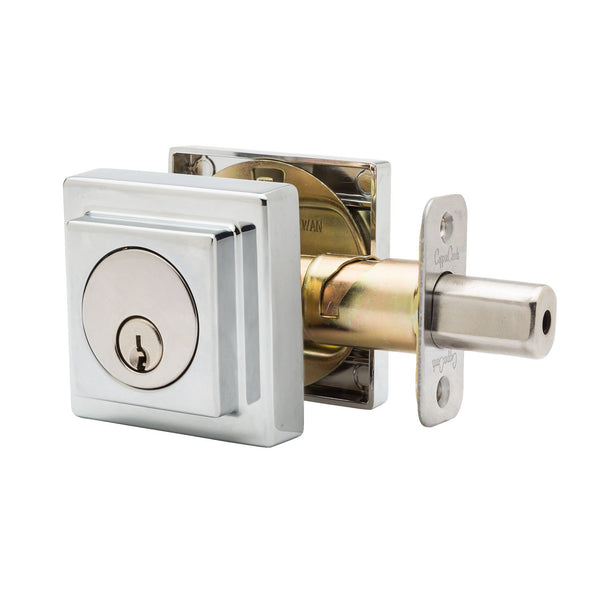 Square Single Cylinder Deadbolt in Polished Stainless DBS2410PS
